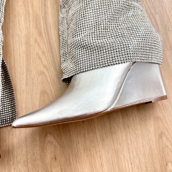 NEW Steve Madden‎ Riski Rhinestone Foldover Tall Wedge Boots in Silver Size 6.5 - Picture 8 of 10